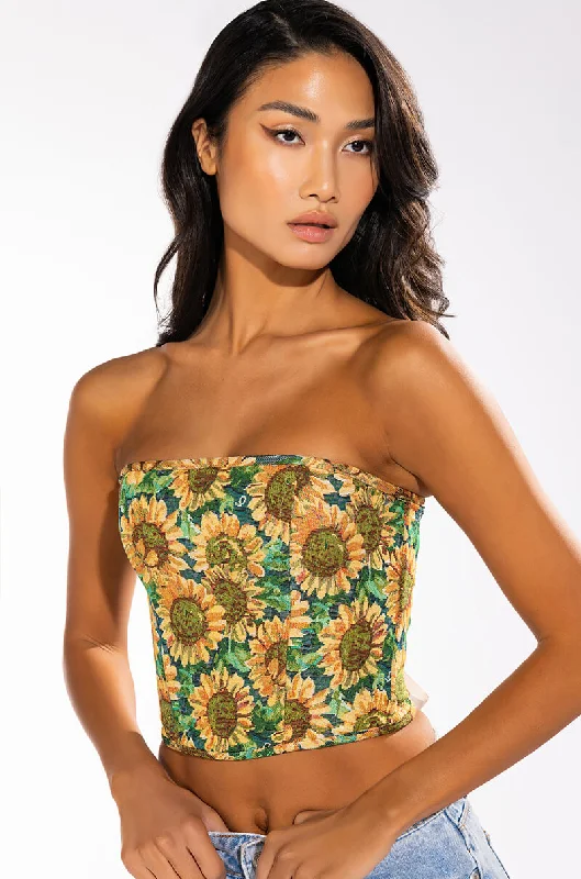 women's tops for boho-chic stylesFIELD OF DREAMS BROCADE BUSTIER