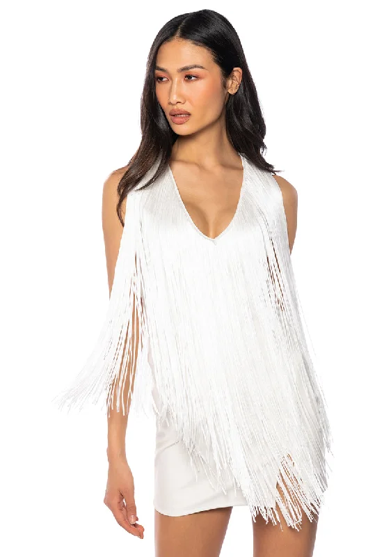 women's tops with beading accentsSHILOH FRINGE SLEEVELESS TOP IN WHITE