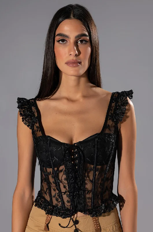 women's tops for those who want to add a touch of elegance and sophistication to their everyday wearVEN AQUI LACE UP CORSET TOP