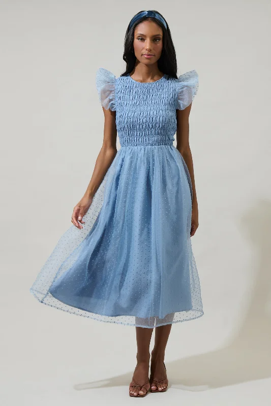 women's statement dressesLucille Organza Dot Smocked Midi Dress