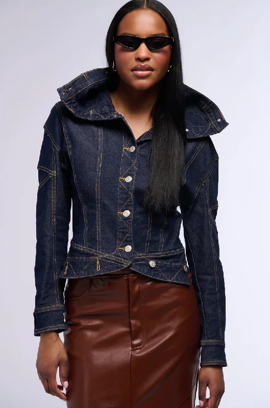 women's coats for statement-making outfitsRAW DENIM COLLARED JACKET