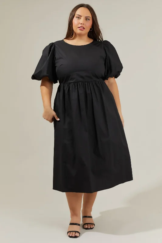 Laced-Up DressRye Poplin Puff Sleeve Midi Dress Curve