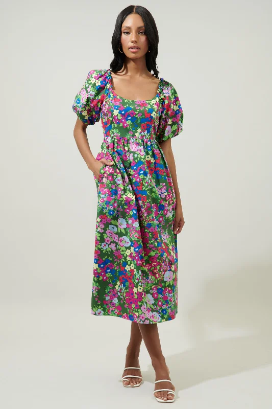 women's lace dressesTrinity Floral Lullaby Balloon Sleeve Midi Dress