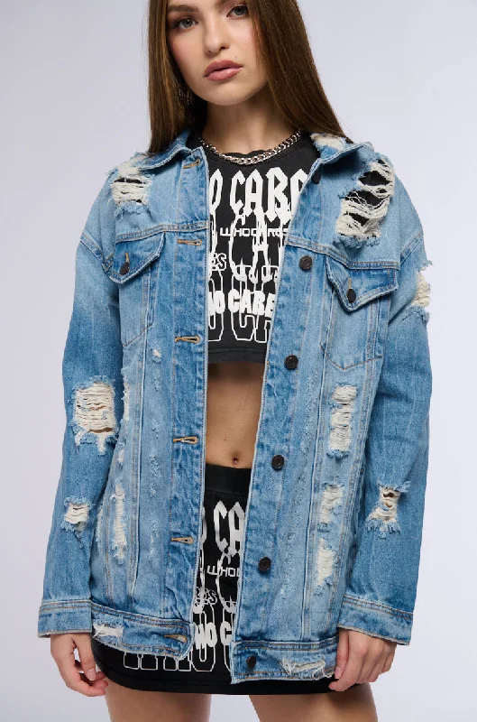 women's coats for smart casual looksSUNNY DAY DISTRESSED DENIM JACKET