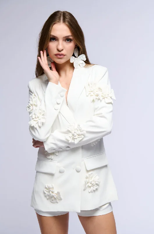 women's coats with cropped lengthsRUMI MONOCHROME FLORAL BLAZER IN WHITE