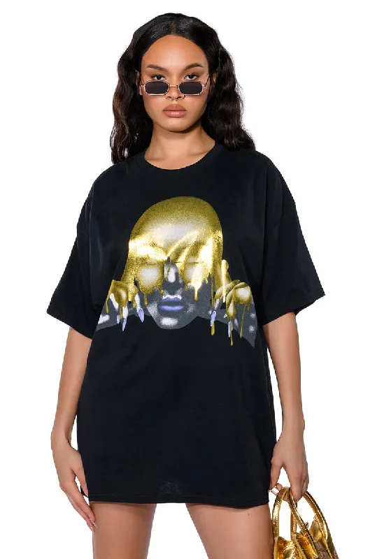 women's tops with sheer overlaysGOLD FOIL GRAPHIC TEE