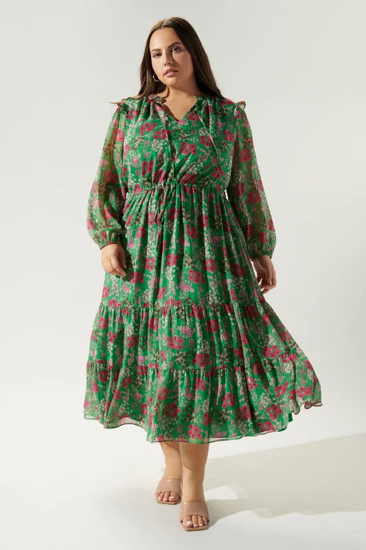 Satin DressRoxie Floral Tiered Midi Dress Curve