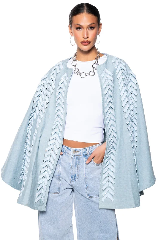 women's coats for petite womenPHANTOMGRAM DENIM PONCHO WITH LACES