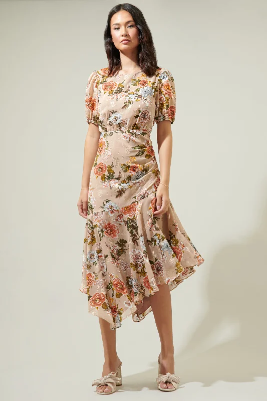 women's plus-size dressesHarbin Floral Balboa Asymmetrical Midi Dress