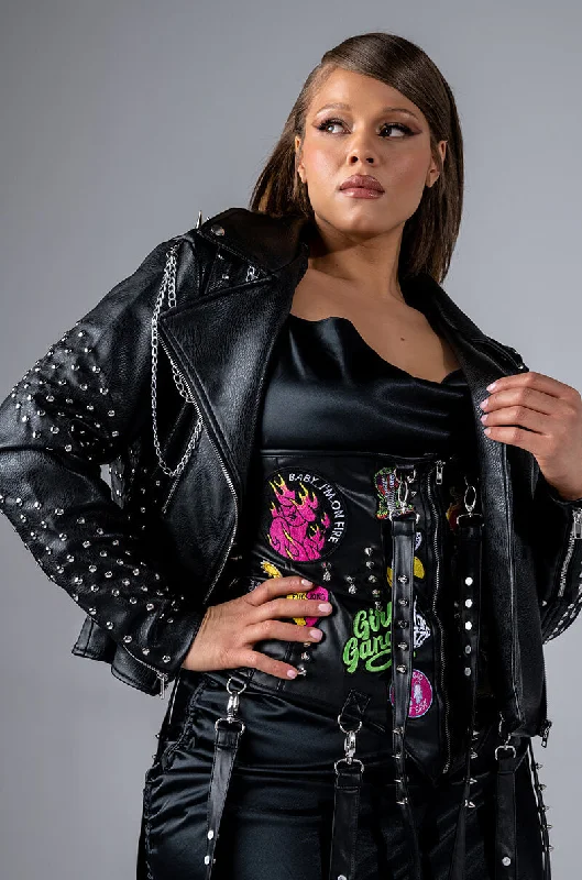 women's tops for bridal showers and baby showersPLUS FUCC YOU PAY ME GRAFFITI PATCHES PU CORSET