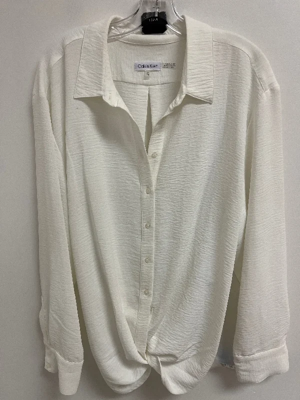 women's tops for those who want to wear versatile pieces that can be dressed up or downTop Long Sleeve By Calvin Klein In White, Size: Xl