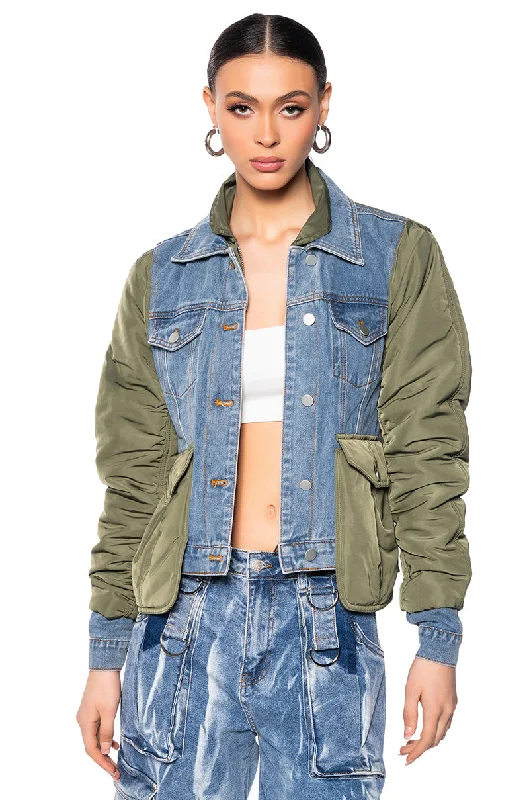 women's coats for vintage fashion enthusiastsNYLON DENIM JACKET