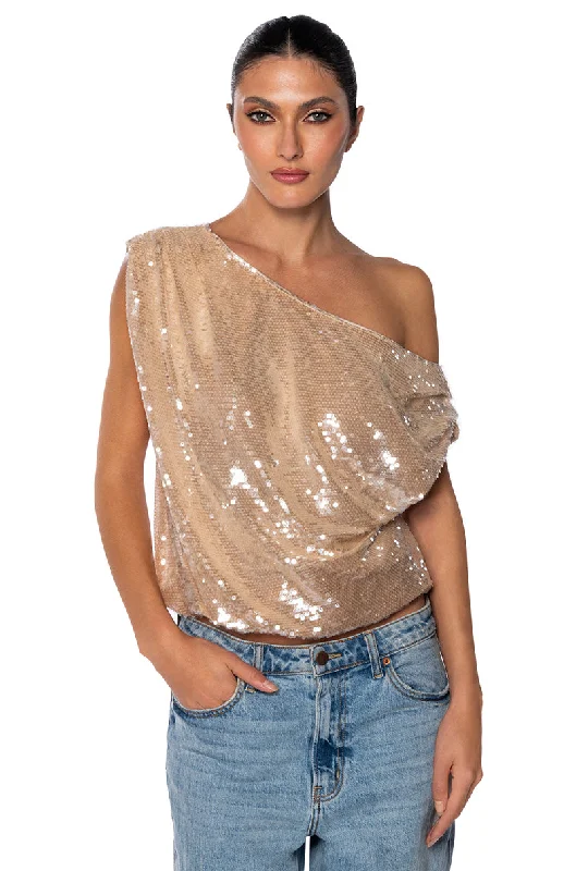 women's tops with cinched waistsMY WORLD ASYMMETRICAL SEQUIN TOP