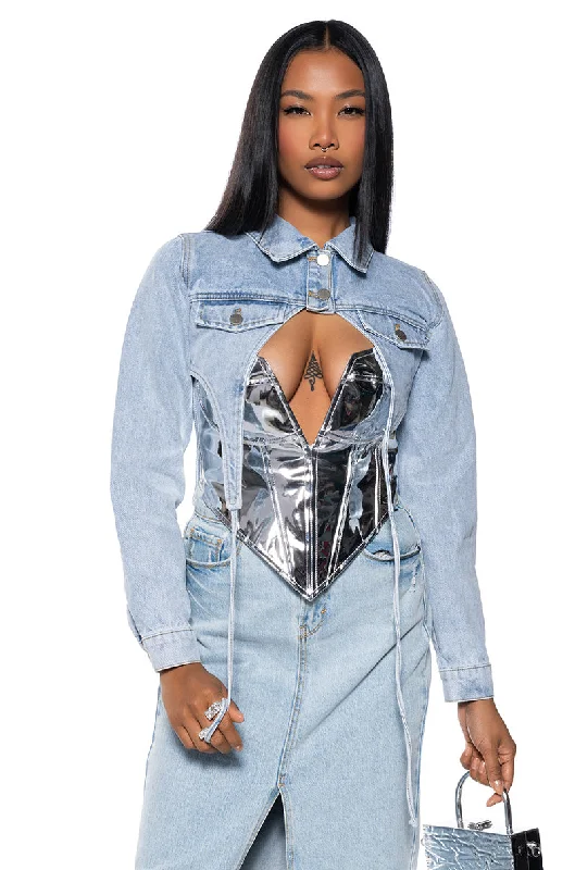 women's coats in bold colorsCROP IT TO ME DENIM JACKET