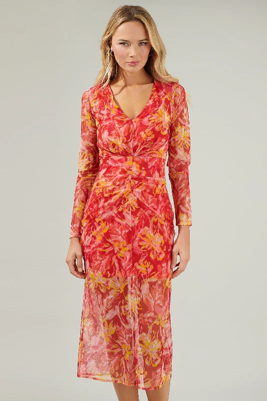 Body-Hugging DressElmira Floral Mesh Midi Dress