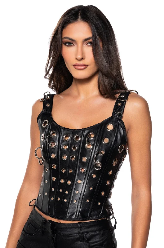 women's tops for those who value both quality and affordabilityYOUNG & RECKLESS FAUX LEATHER CORSET TOP