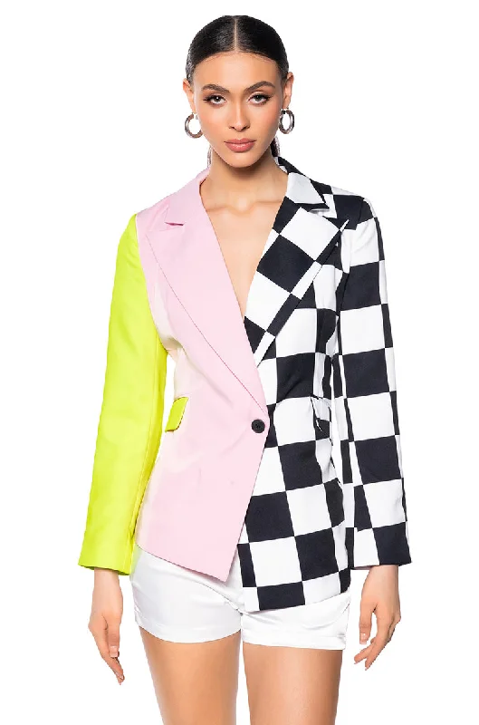 women's coats for cold weatherMET READY COLOR BLOCK BLAZER WITH CHECKERS