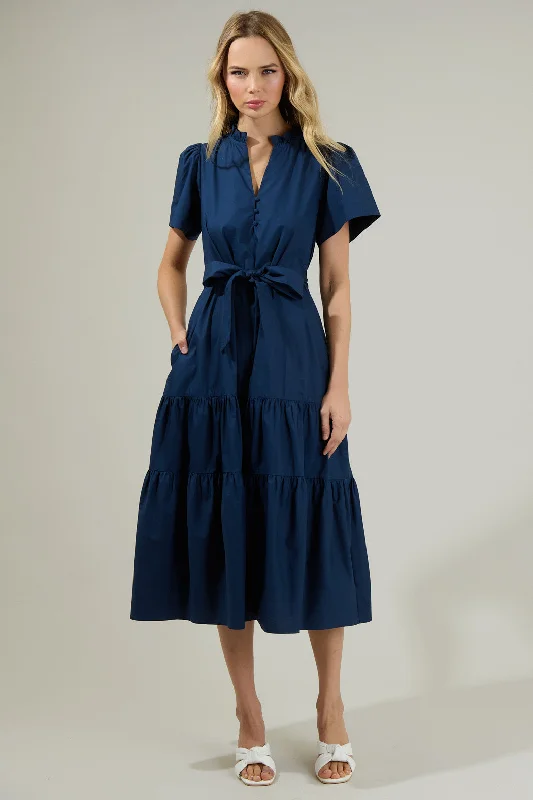 Long-Sleeve DressBritt Poplin Tiered Midi Dress