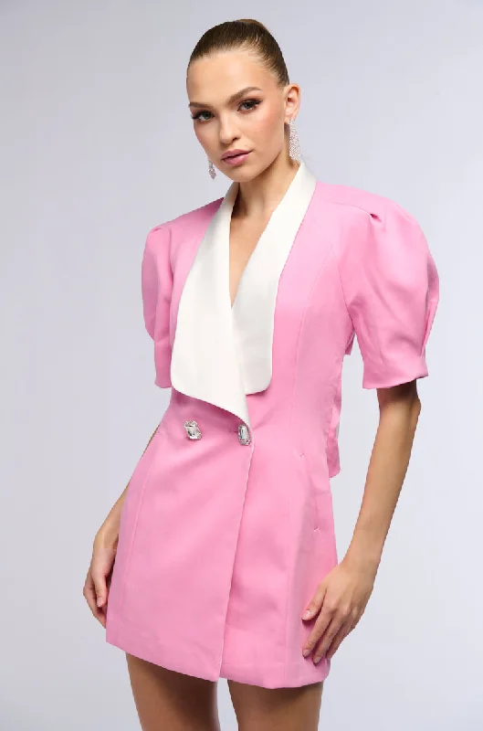 women's coats for fashion-forward individualsPRETTY IN PINK BLAZER MINI DRESS