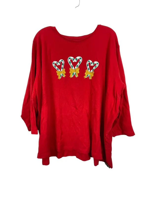 women's tops for everyday eleganceTop Long Sleeve By Kim Rogers In Red, Size: 3x