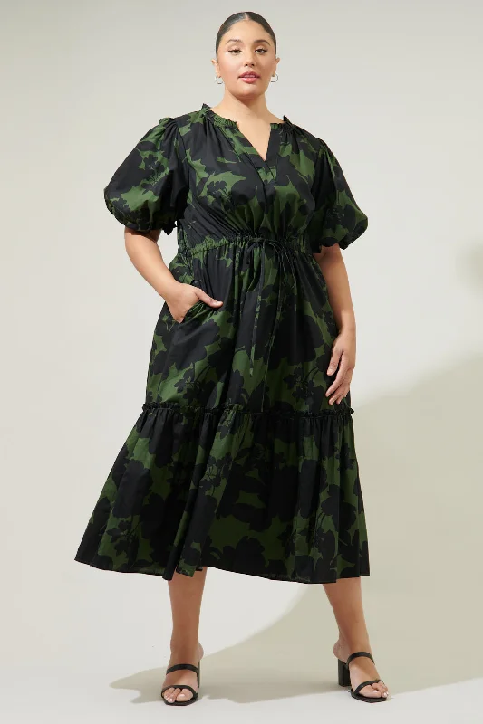 Vintage DressNight Moss Ginny Bubble Sleeve Midi Dress Curve