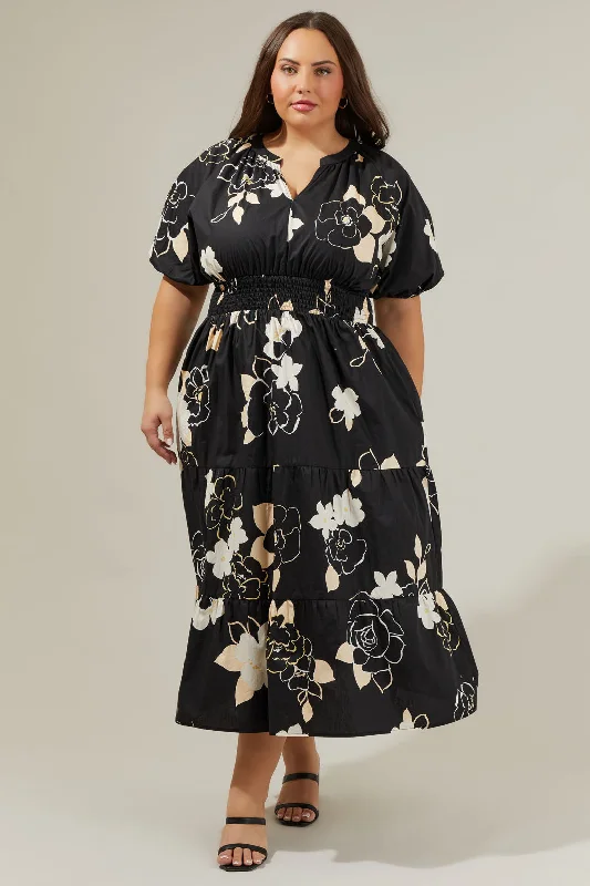 High-Low DressCairan Rose Hacienda Puff Sleeve Midi Dress Curve