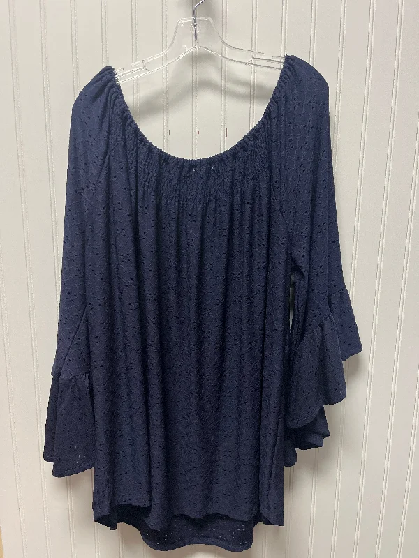 women's tops for those who want to elevate their everyday wear with chic and elegant piecesTop Long Sleeve By Melissa Paige In Navy, Size: 3x