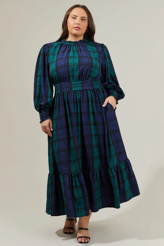 women's hourglass figure dressesHudson Plaid Caitlyn Smock Sleeve Midi Dress Curve