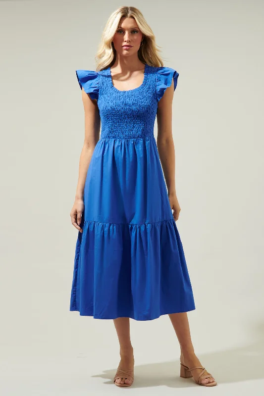 Sweetheart Neckline DressIngrid Poplin Smocked Tiered Midi Dress