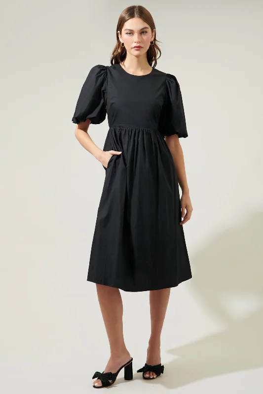 Satin DressRye Poplin Puff Sleeve Midi Dress