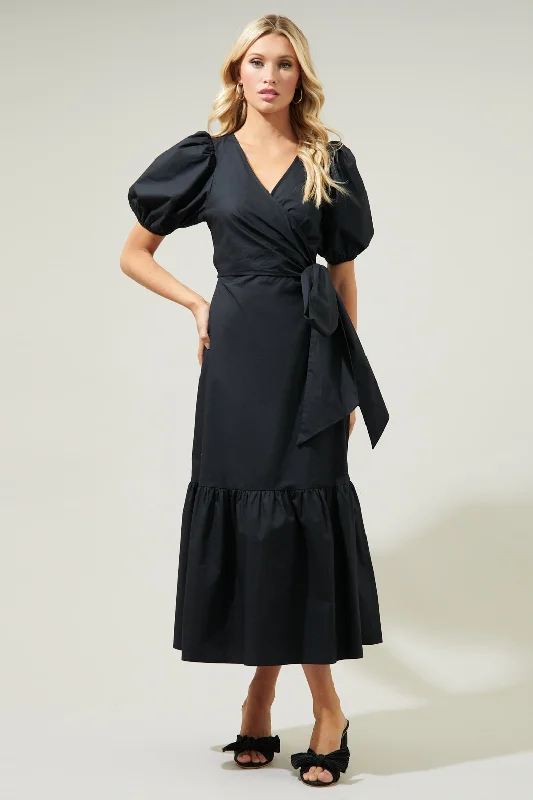 women's A-line dressesSunny Stroll Poplin Wrap Top MIdi Dress