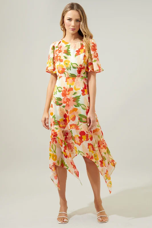 Plunging Neckline DressKailua Floral Aerin Asymmetrical Flutter Midi Dress