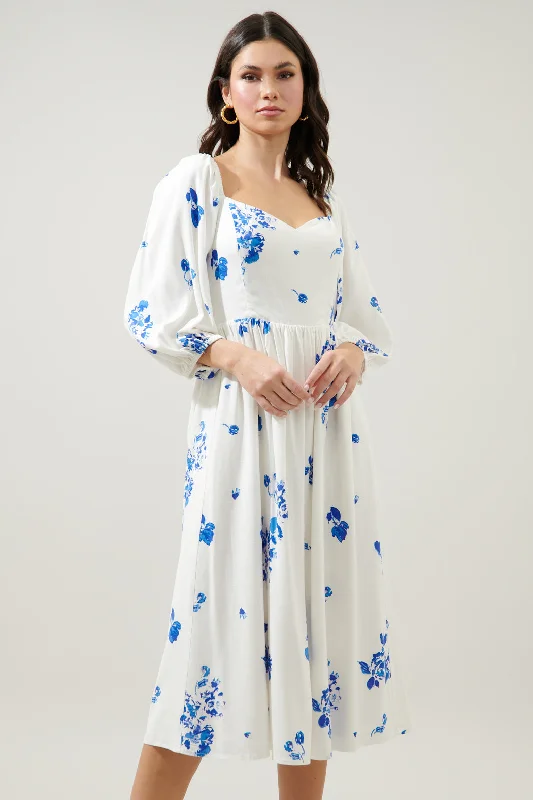 women's tall dressesMildred Floral Granger Puff Sleeve Midi Dress