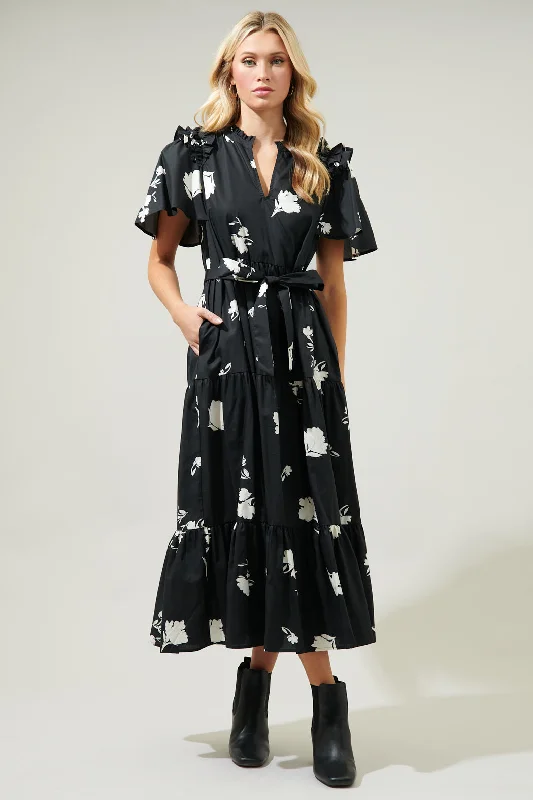 Nursing DressFleur Noir Escondido Tiered Shift Midi Dress