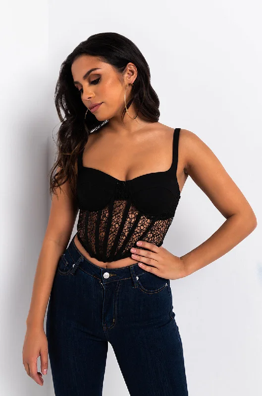 cropped women's topsSO I CREEP, LACE DETAIL CORSET TOP BLACK