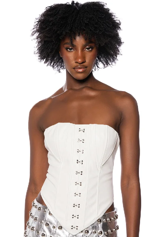 women's tops for those who believe in expressing their individuality through fashionFREE SPIRIT STRUCTURED CORSET TOP IN WHITE