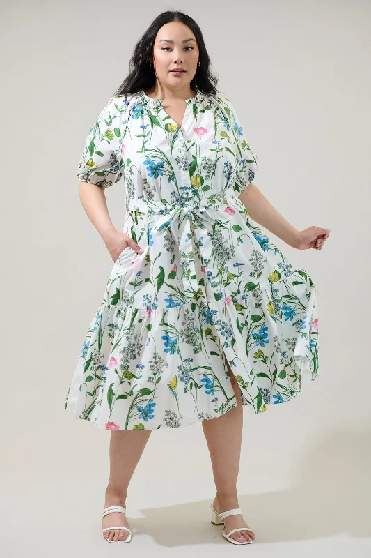 Solid Color DressClove Garden Floral Wynette Tiered Midi Dress Curve