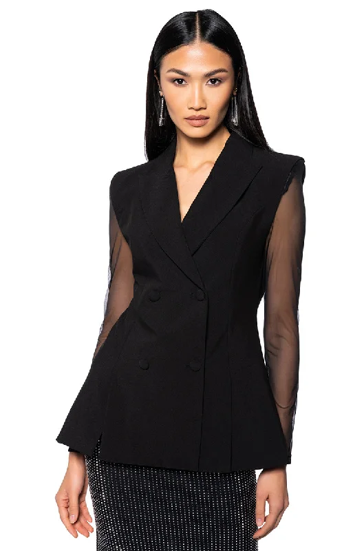 women's coats for maximalist fashion loversSHARP SHOULDER BLAZER VEST WITH STRETCH MESH ARMS