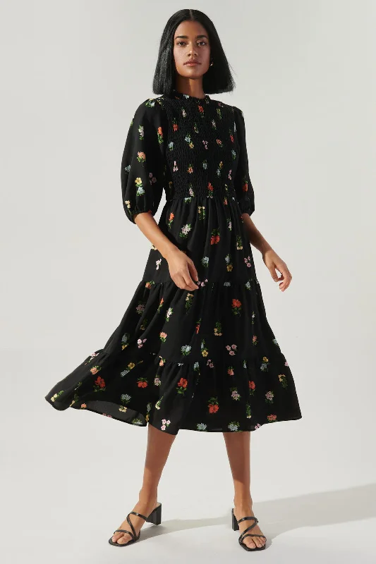 Short-Sleeve DressRemi Garden Floral Frazier Smocked Tiered Midi Dress