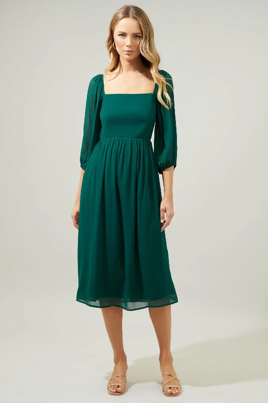 Organza DressAmaretto Puff Sleeve Midi Dress