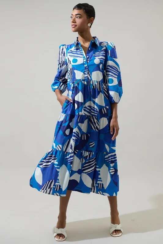 Tiered DressBeatty Geometric Button Up Midi Dress