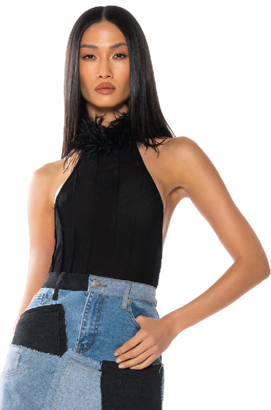 women's tops for those who want to show off their figure in a flattering wayFEELIN SPICY FEATHER HALTER TOP