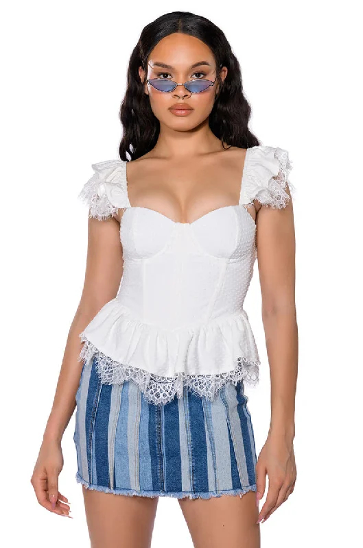 women's tops for those who want to add a personal touch to their wardrobe with unique and one-of-a-kind piecesDAINTY RUFFLES PEPLUM CORSET TOP