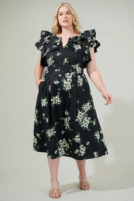 Backless DressEmery Floral Santana Tie Back Midi Dress Curve