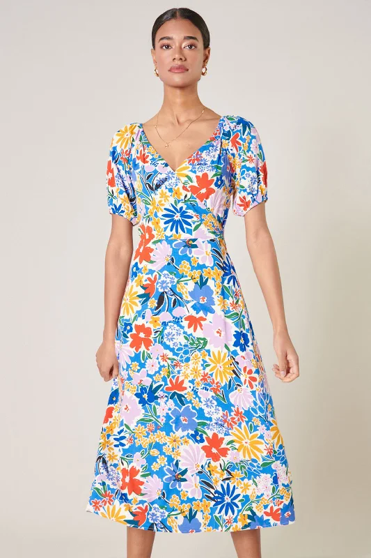 Beaded DressOjai Floral Agave Puff Sleeve Midi Dress