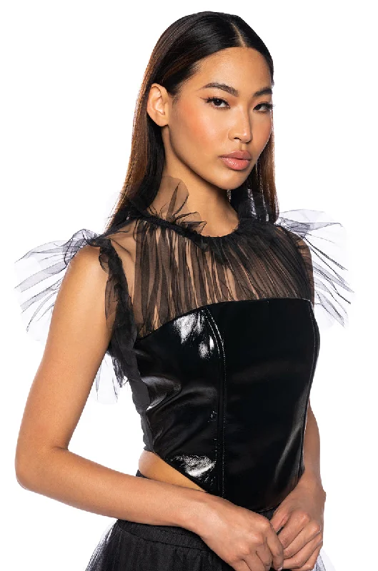 women's tops for those who want to create outfits that are both unique and memorableAGE OF CHIVALRY TULLE TURTLENECK CORSET