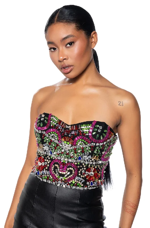 women's tops for those who want to invest in timeless piecesCOME ALIVE RHINESTONE EMBELLISHED CORSET