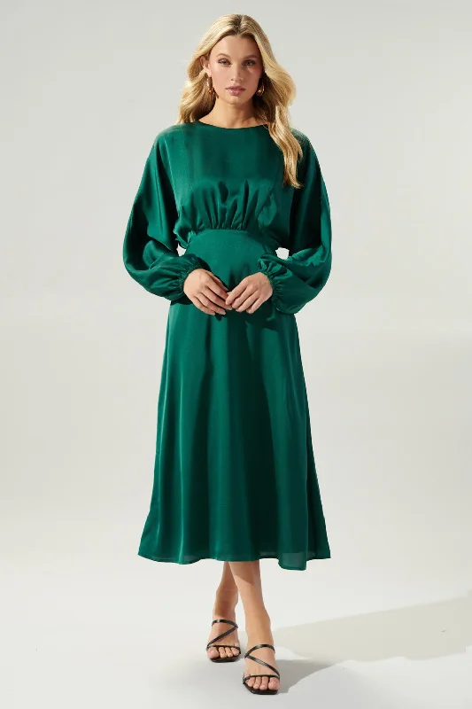 women's vintage dressesChateau Satin Dolman Sleeve Midi Dress