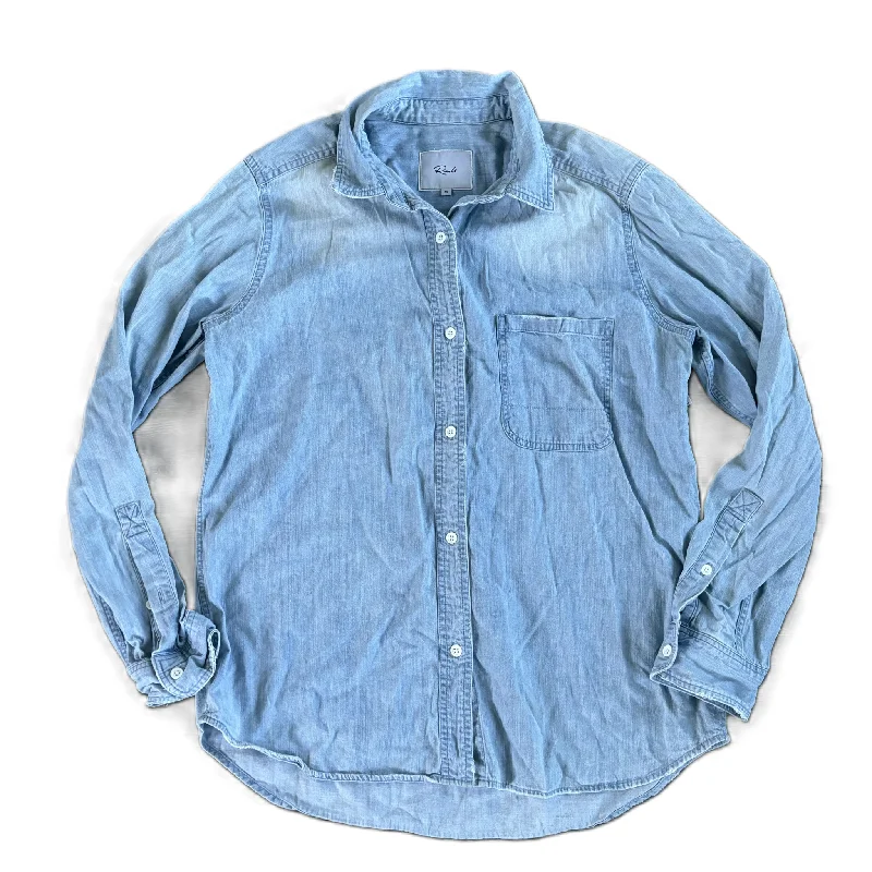 women's tops with bell sleevesTop Long Sleeve By Rails In Blue Denim, Size: M