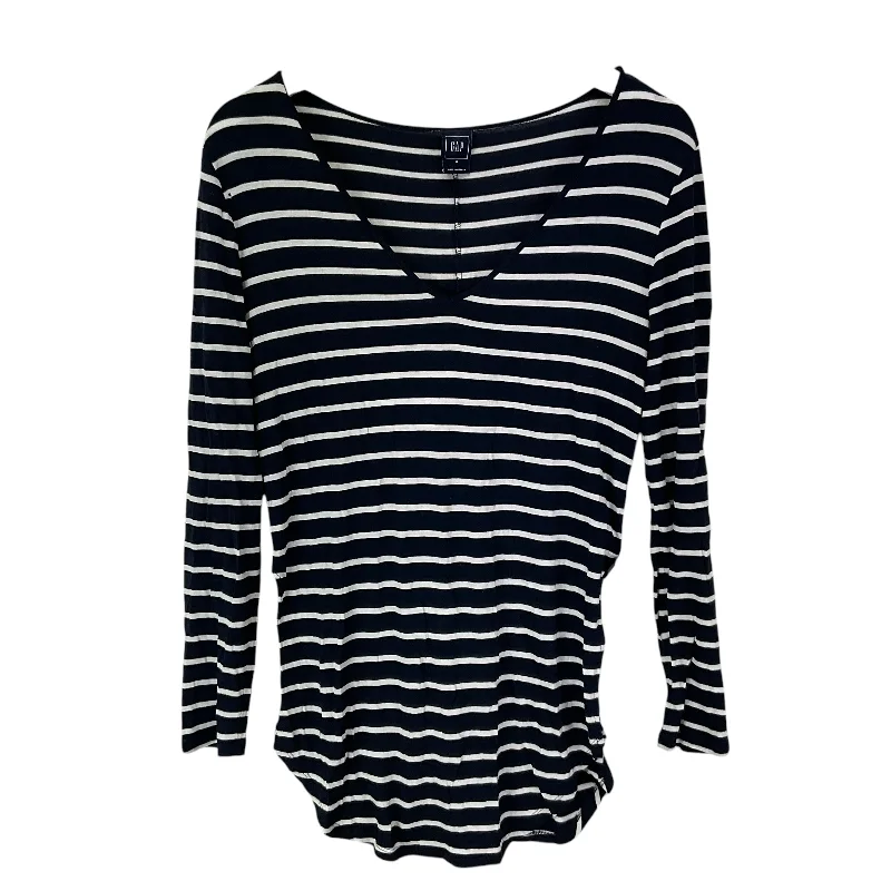 women's tops with lace-up frontsTop Long Sleeve Basic By Gap In Striped Pattern, Size: M